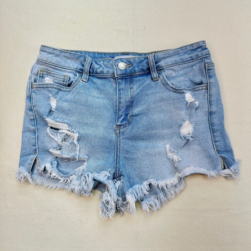 Cello Distressed Jean Shorts WMNS M Blue Light Wash #WV46756LTD3 Raw Hem Grunge